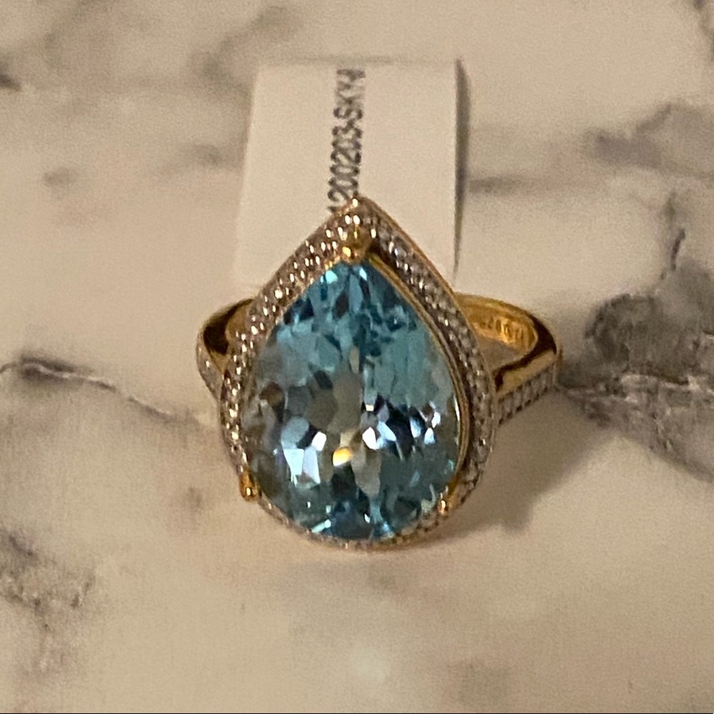 NWT Sky blue certified topaz 18k goldplated ring